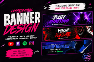 design professional youtube twitch spotify and gaming church banners