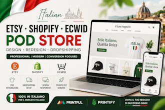 design redesign italian etsy shopify ecwid store pod web italiano dropshipping