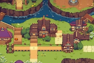 do 2d pixel art tileset, 2d top down tilemap, props, rpg indie game assets