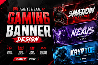 design professional gaming banner for youtube twitch and esports