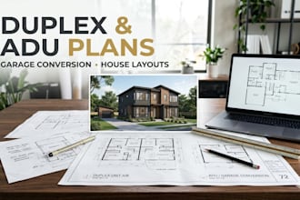 draw modern adu floor plans, garage conversion layouts and duplex house designs
