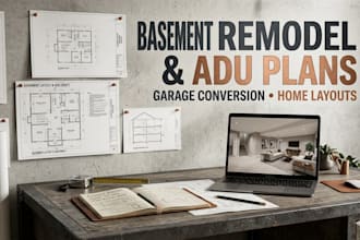 draw modern adu floor plans, garage conversion layouts basement remodel design