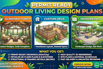provide permit ready screened porch, deck and patio design plans