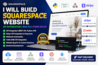 build squarespace website, API integration, stripe API setup, webhook automation