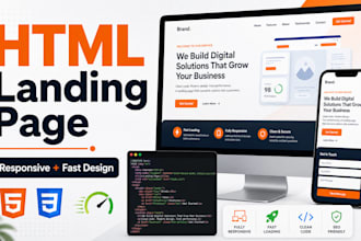 create a responsive HTML landing page with CSS and javascript
