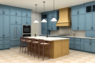 design modern kitchen and bath with realistic 3d rendering