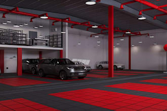 redesign car showroom interior, dealership facility layout, render auto workshop