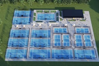 create cgi exterior design for your stadium, indoor sport, sport facility in 3d