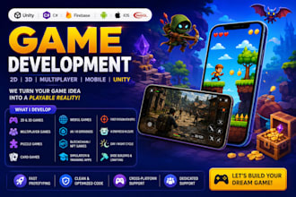 develop mobile game app, 2d 3d multiplayer game, indie game developer, 3d unity