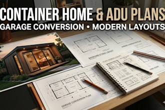 draw modern adu floor plans, garage conversion layouts backyard studio design