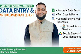 be your data entry virtual assistant and web research expert