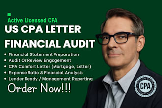 do US CPA letter, audit financial statement, mortgage income verification letter