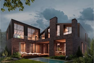 remodel house exterior, elevation, facade, photorealistic 3d render, brick house