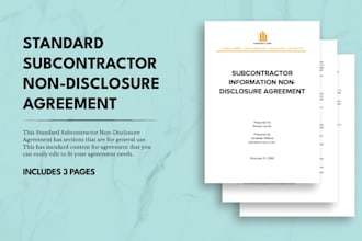 draft subcontractor agreement, service contract and legal documents