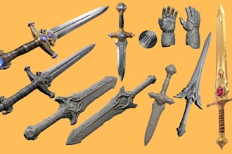 create custom 3d sword cosplay weapon model for 3d printing and games