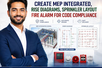 create mep integrated, rise diagrams, sprinkler layout fire alarm for compliance