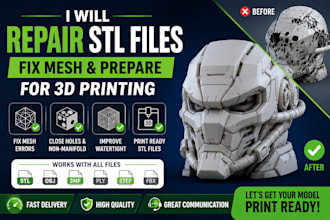 repail stl file, fix mesh and prepare for 3d printing