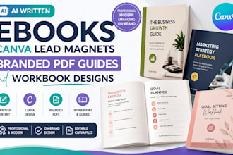 create ai written ebooks, canva lead magnet, branded pdf guides, workbook design