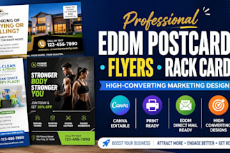 design canva eddm postcard, rack card, canva template, flyer and promo cards