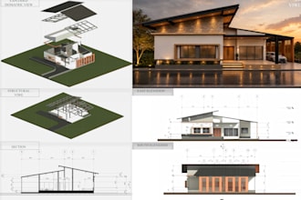 do revit bim 3d modeling, cad drafting, sketchup modeling, and 3d visualization