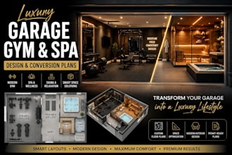 design luxury modern garage gym and spa studio conversion plans with space issue