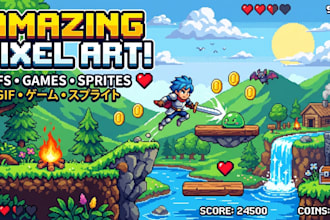 do pixel art background, pixel art character, pixel animation , pixel game asset