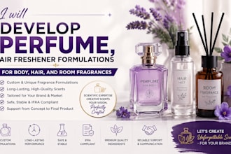 develop perfume, air freshener formulations for body, hair, and room fragrances