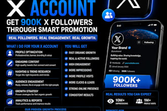 help you manage your x account get 900k x followers, twitter x promotion