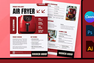 design b2b electronic device specification data sheet layout for online store