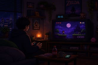 arte pixel art y animación para escena de entorno de videojuego retro en bucle