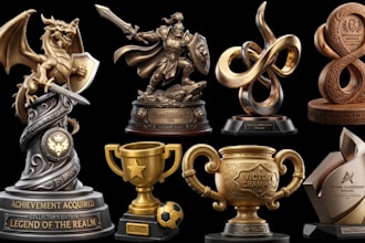 convert 2d to 3d trophy model awards medal badges for 3d rendering and printing