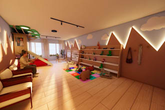 kids room, nursery, toddler and playroom with realistic render