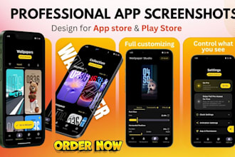 design app store screenshots, play store or app mockup screenshots, app logo