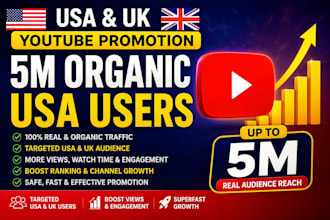 usa UK you tube promotion USA channel promotion to 5m organic USA user superfast