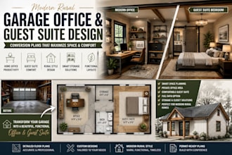 design garage office conversion and guest suite bedroom layouts for modern rural