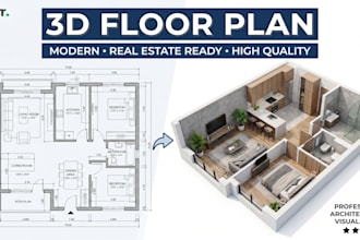 create a modern 3d floor plan rendering for real estate