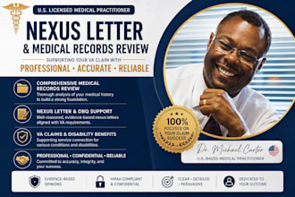 professionally review medical records for nexus and disability claims