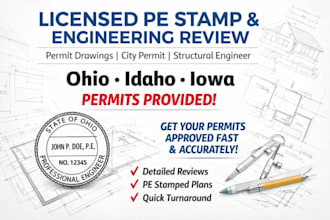 provide licensed pe stamp and engineering review for ohio, idaho, lowa permit
