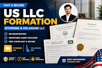 llc registration, llc formation, ein in wyoming, delaware, with registered agent