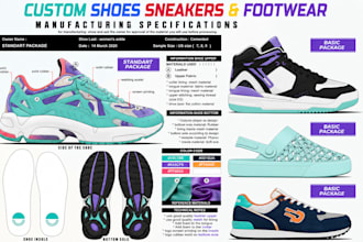 create luxury sneaker, running shoe and footwear tech pack for manufacturing