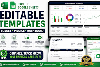design editable excel or google sheets budget spreadsheet, invoice template