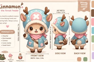 create custom anime plush toy reference sheet and chibi plush design