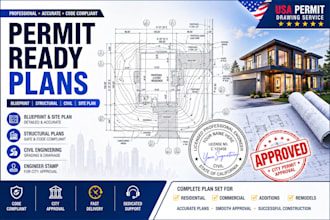 create permit ready blueprint structural civil and site plan drawings for USA