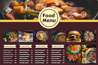 design restaurant menu, food menu, bar menu, cafe menu, digital menu board