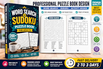 design activity book, crossword, word search puzzle, paperback cover for KDP