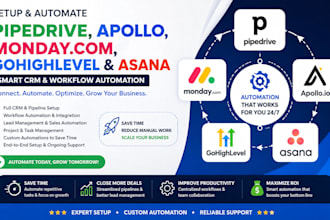 setup pipedrive and make automation for apollo monday com gohighlevel asana