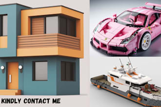 create lego moc model, lego technic vehicles, houses, minifig and xml partlist