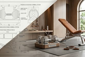 do 3d realistic design for gym accessories and fitness equipment