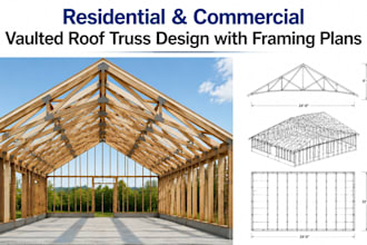 residential and commercial vaulted roof truss design with framing plans