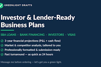 write a professional business plan for your sba loan, bank or visa